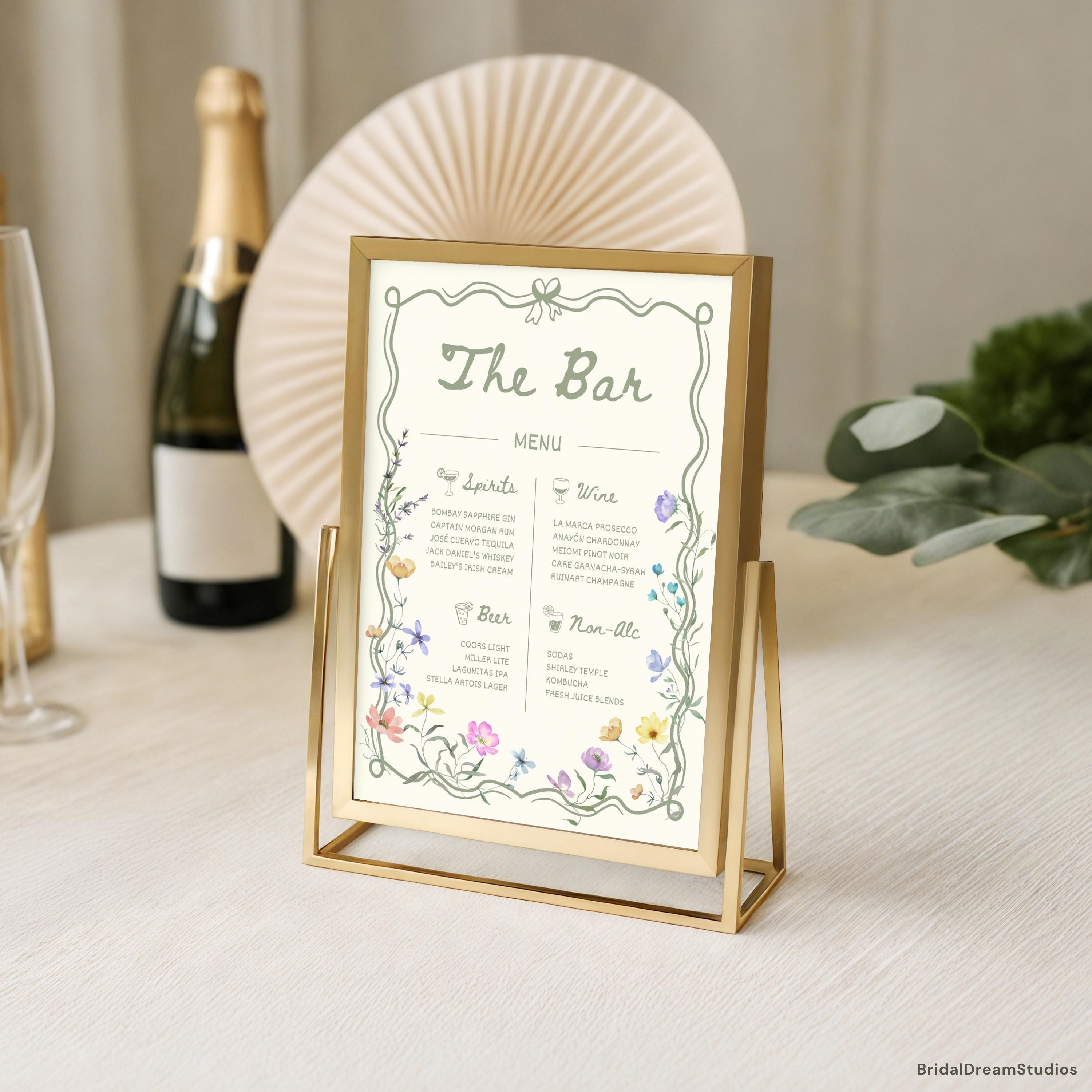 Wedding Bar Menu Signs Wildflower Whimsical Wedding Sign Editable ...