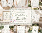 Wildflower Wedding Signs Bundle Vintage Whimsical Wedding Invite Set Modern Signature Cocktail Boho Floral Wedding Suite Bar Menu Sign, WF1