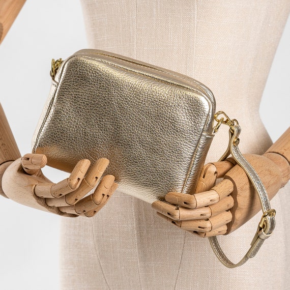 Gold Leather Crossbody Bag Clutch Purse Gold Leather Personalised Handbag Gift Metallic Gold Day to Night Bag Adjustable Crossbody Bag Etsy