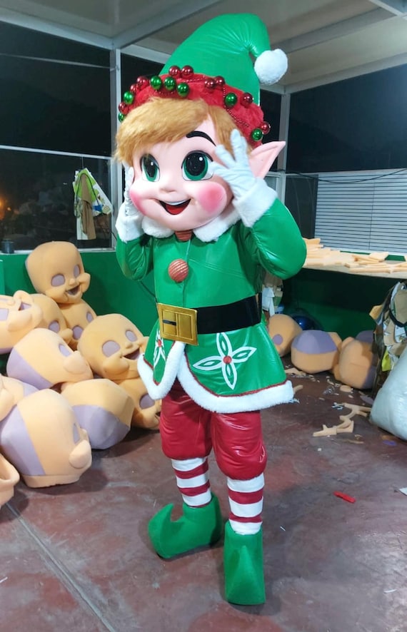 Green Elf Christmas Costume Mascot Party Event Halloween Events Parties Botarga, Character for Rent, Sale, Event, Kids