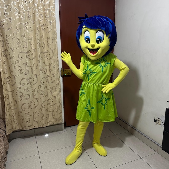 character with blue hair and yellow dress Yellow Happiness Inspired Mascot Costume