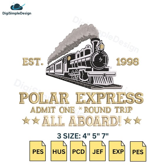 Polar Express Train Embroidery Design: North Pole Pattern (3 Size) (Digital Download)