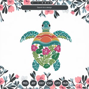 turtle embroidery designs, sea turtle machine digital embroidery designs, flower turtle embroidery pattern, 3 SIZE - Instant downloads file