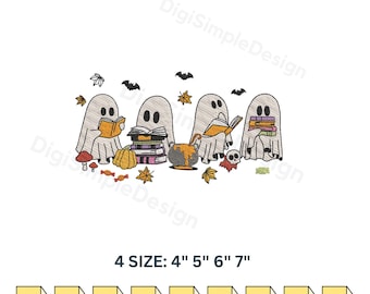 Cute Ghost Book embroidery designs,Book Lover Halloween machine embroidery designs, Ghost Halloween embroidery, 4 SIZE - Instsant downloads