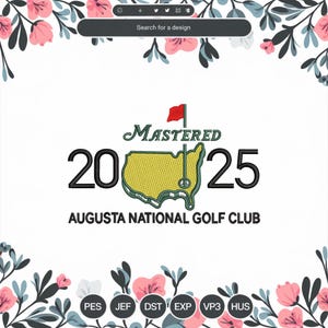 Augusta Masters embroidery designs, master golf machine digital embroidery designs, Augusta National Golf embroidery pattern, 3 SIZE  file
