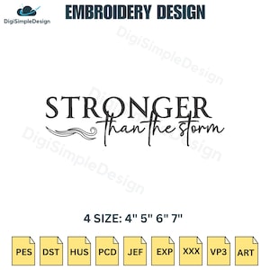 Stronger than storm embroidery designs, positive quote machine embroidery designs, stronger embroidery pattern, 4 SIZE - Instant downloads