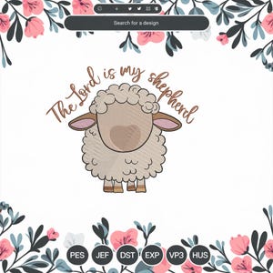 Sheep embroidery designs, The lord is my shepherd embroidery file, chrsitian machine digital embroidery designs, instant download christian