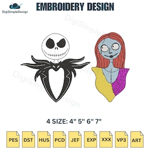Nightmare couple embroidery designs, Halloween nightmare machine embroidery designs, Halloween embroidery pattern,4 SIZE - Instant downloads