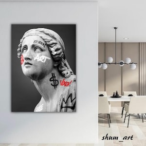 Pintura Hustle Art Graffiti, pintura sobre bastidor de madera, impresión en lienzo, decoración de pared, arte pop, arte de pared moderno, decoración de cama, hogar, oficina, arte griego