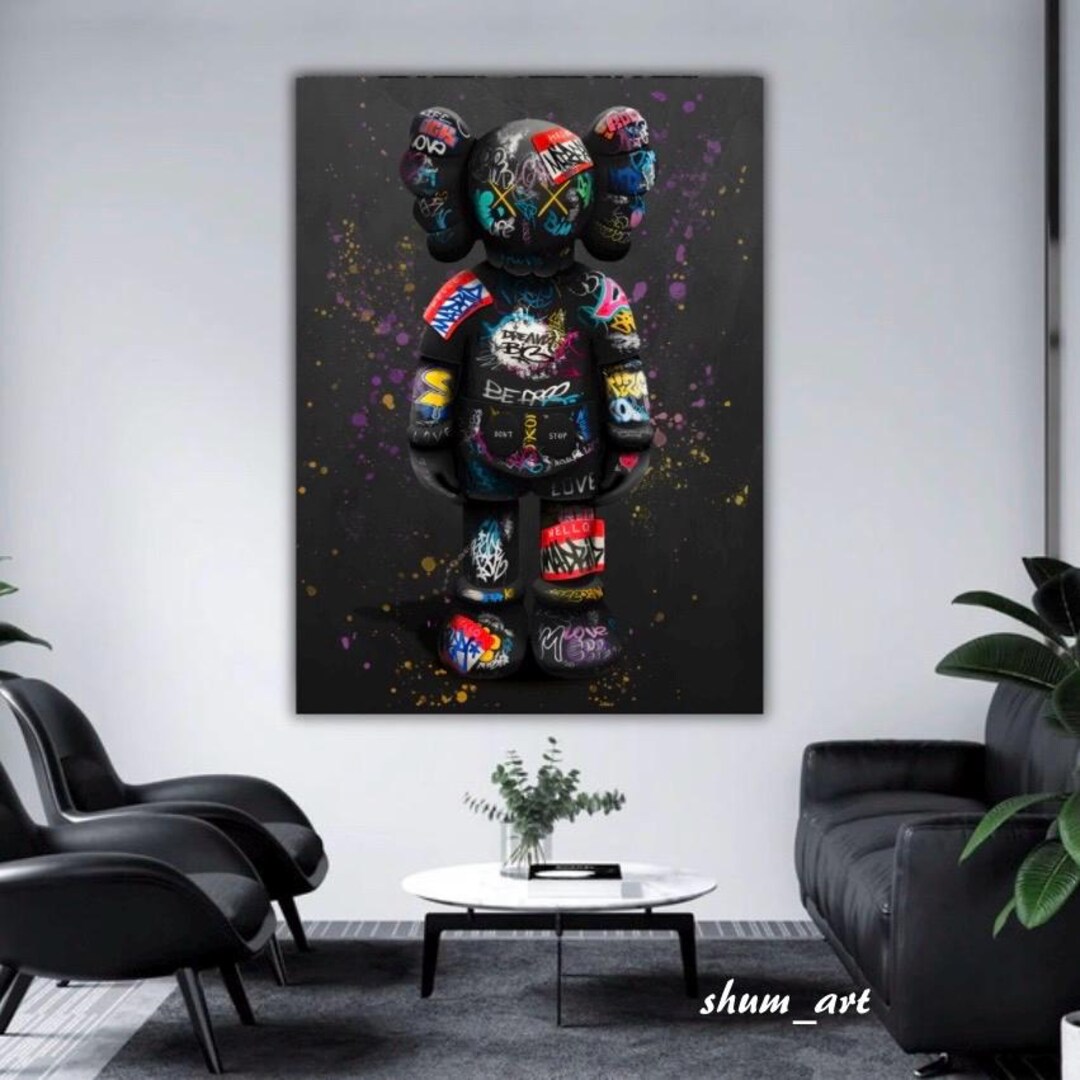Hypebeast Figure, Kaws Art Graffiti, on Wooden Subframe