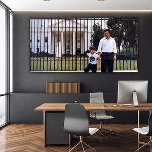 Schilderij Pablo Escobar, epische scène in de buurt van Whitehouse op houten subframe, premium canvas, wanddecoratie, motivatie, moderne muurkunst, kantoorinrichting aan huis