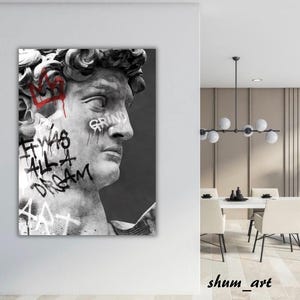 David Statue Premium Gemälde, David Statue Graffiti, David Malerei, David Skulptur, Michelangelo David, Kunst der griechischen Mythologie, Bürodekor