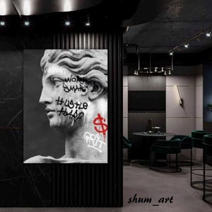 Pintura Hustle Art Graffiti, pintura sobre bastidor de madera, impresión en lienzo, decoración de pared, arte pop, arte de pared moderno, decoración de cama, hogar, oficina, arte griego