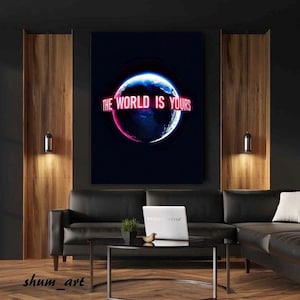 Malowanie The World is Yours, Scarface, na drewnianej ramie pomocniczej, płótno premium, dekoracja ścienna, pop, motywacja, nowoczesna sztuka ścienna, łóżko, dom, wystrój biura