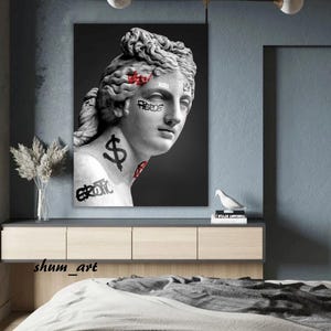 Pintura Hustle Art Graffiti, pintura sobre bastidor de madera, impresión en lienzo, decoración de pared, arte pop, arte de pared moderno, decoración de cama, hogar, oficina, arte griego