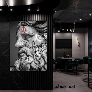 Pintura premium de la estatua de Zeus, grafiti de la estatua de Zeus, pintura de Zeus, escultura de Zeus, Zeus de Miguel Ángel, arte de la mitología griega, decoración de la habitación y la oficina