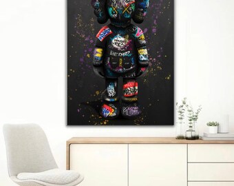 Hypebeast Figure, Kaws Art Graffiti, on Wooden Subframe