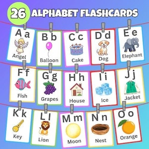 Alphabet-Schnellkarten, Lernkarten, A-Z Karten, ABC lernen, Kinderfarben Alphabet, Montessori Karten, digitaler Download