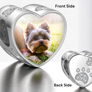 Personalized Pet Photo Bracelet Charm - Custom White Gold Plated Jewelry