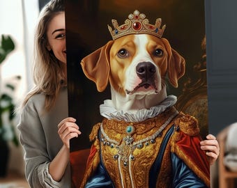 Spersonalizowany portret królewskiego psa: prezent dla pupila w stylu renesansu (płótno lub plakat)
