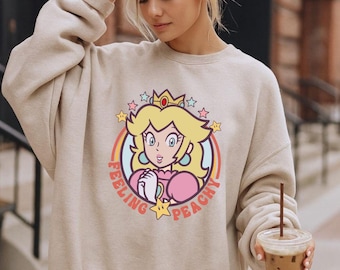 Sudadera de la Princesa Peach con Mario, sudadera con capucha "It's Peach Time", sudadera de Super Mario, suéter de la Princesa Peach y sus amigos, sudadera para cumpleañera