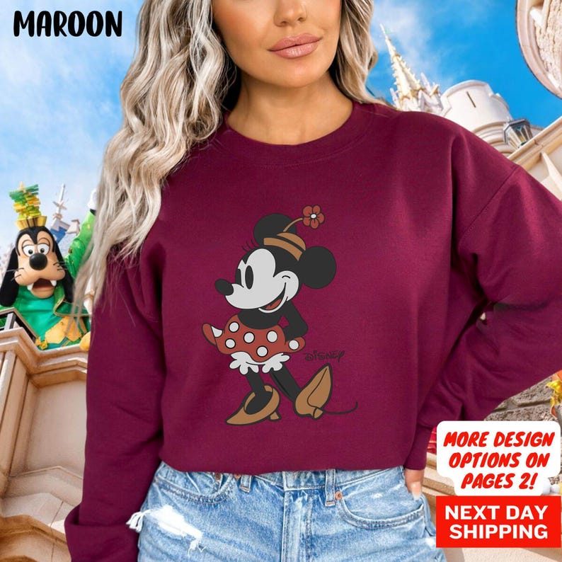 Disney Classic Minnie Mouse Pose Sweatshirt, Minnie Sweatshirt, Disneyland Holiday Vacation Sweatshirt, Disney Retro Sweatshirt image 6