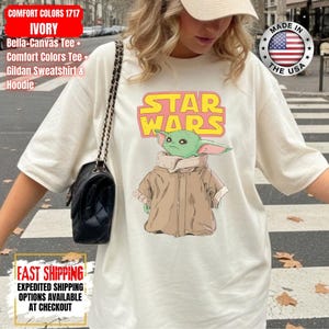 Camiseta de Star Wars Baby Yoda, camiseta de Disney Star Wars, colores cómodos para fans de Star Wars y camisetas Bella+Canvas, sudadera y sudadera con capucha Gildan imagen 10