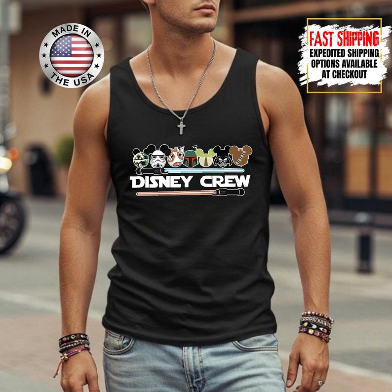 Disney Crew Star Wars Tank Top, Mandalorian Tank Tee, Galaxy's Edge/Darth Vader Women Racerback and Men Tank Top image 1