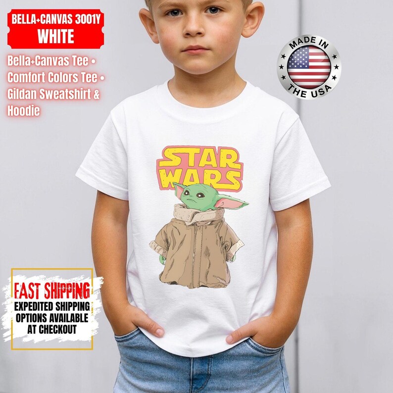 Camiseta de Star Wars Baby Yoda, camiseta de Disney Star Wars, colores cómodos para fans de Star Wars y camisetas Bella+Canvas, sudadera y sudadera con capucha Gildan imagen 7