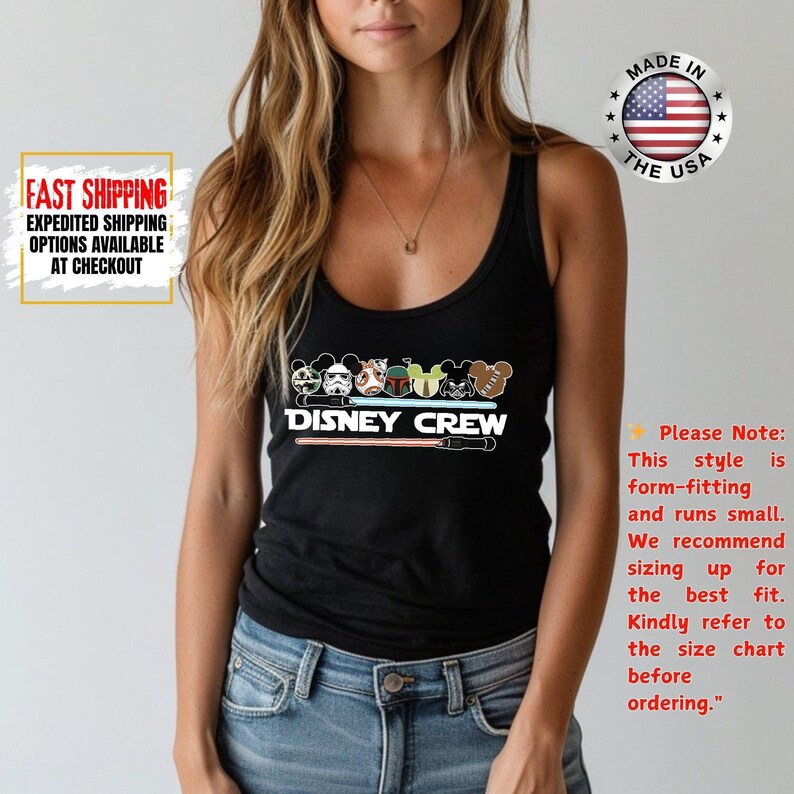 Disney Crew Star Wars Tank Top, Mandalorian Tank Tee, Galaxy's Edge/Darth Vader Women Racerback and Men Tank Top image 13