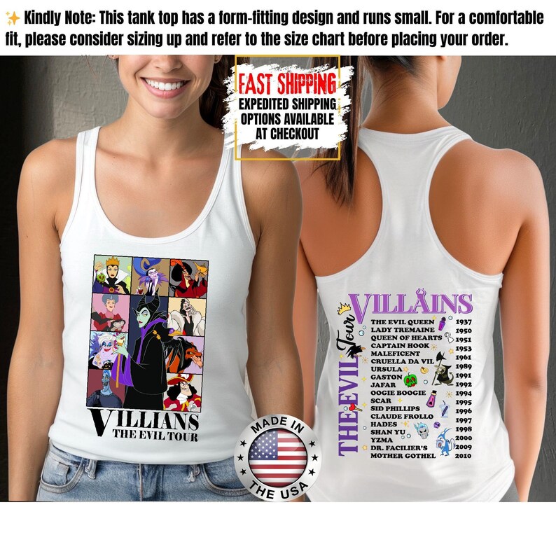 Camiseta sin mangas de villanos de Disney, camiseta retro del Club de las Brujas Malvadas, camiseta vintage de Halloween con vacaciones en los parques de Disney de Úrsula, Maléfica y la Reina Malvada. imagen 5