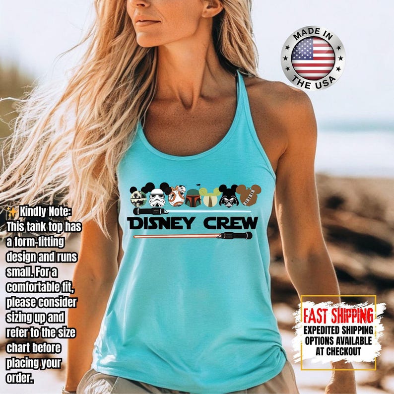 Disney Crew Star Wars Tank Top, Mandalorian Tank Tee, Galaxy's Edge/Darth Vader Women Racerback and Men Tank Top image 9