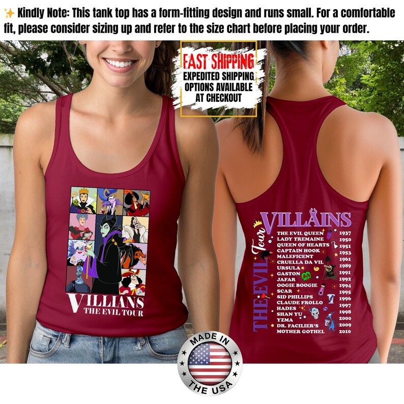 Camiseta sin mangas de villanos de Disney, camiseta retro del Club de las Brujas Malvadas, camiseta vintage de Halloween con vacaciones en los parques de Disney de Úrsula, Maléfica y la Reina Malvada. imagen 12