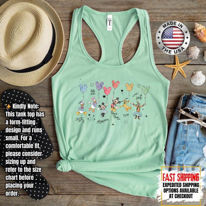 Retro Disney Mickey And Friends Signatures Tank Top, Disney Vacation Tank Top, Magic Kingdom Disneyland Tee, Disneyworld Shirt bild 3