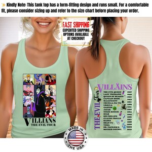 Camiseta sin mangas de villanos de Disney, camiseta retro del Club de las Brujas Malvadas, camiseta vintage de Halloween con vacaciones en los parques de Disney de Úrsula, Maléfica y la Reina Malvada. imagen 9