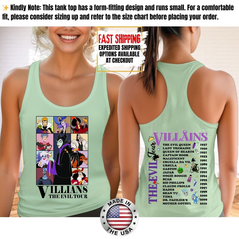 Camiseta sin mangas de villanos de Disney, camiseta retro del Club de las Brujas Malvadas, camiseta vintage de Halloween con vacaciones en los parques de Disney de Úrsula, Maléfica y la Reina Malvada. imagen 9