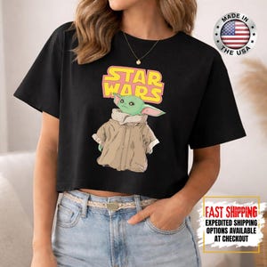 Disney Star Wars Baby Yoda Crop Top, Mandalorian Crop Tee, Galaxy's Edge Crop, Darth Vader, Chewbacca, Star Jedi, Luke Skywalker Crop Top image 10