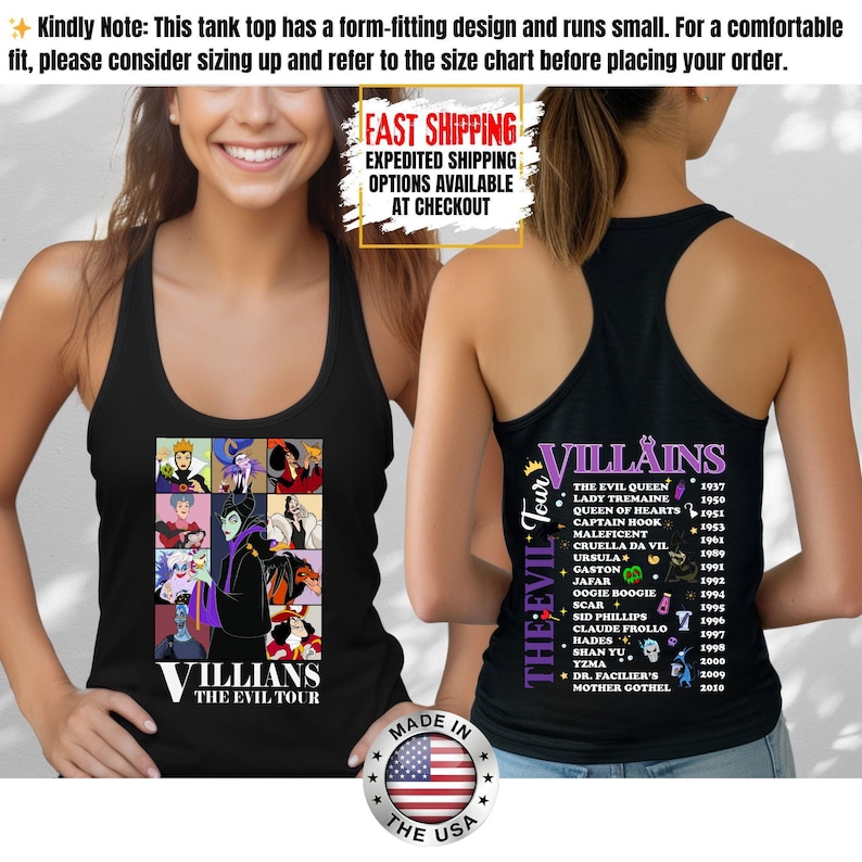 Camiseta sin mangas de villanos de Disney, camiseta retro del Club de las Brujas Malvadas, camiseta vintage de Halloween con vacaciones en los parques de Disney de Úrsula, Maléfica y la Reina Malvada. imagen 1