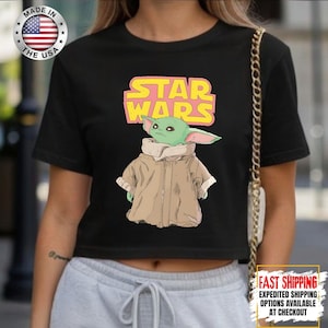Disney Star Wars Baby Yoda Crop Top, Mandalorian Crop Tee, Galaxy's Edge Crop, Darth Vader, Chewbacca, Star Jedi, Luke Skywalker Crop Top image 1