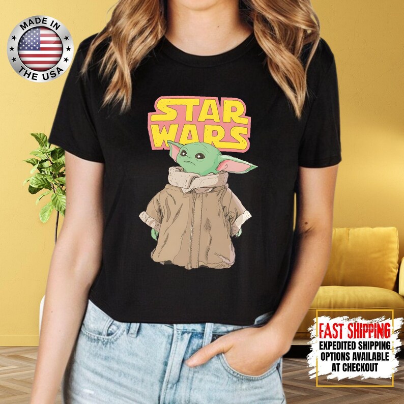 Disney Star Wars Baby Yoda Crop Top, Mandalorian Crop Tee, Galaxy's Edge Crop, Darth Vader, Chewbacca, Star Jedi, Luke Skywalker Crop Top image 12