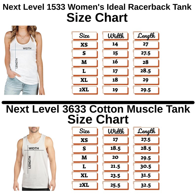a women's tank top size chart with measurements