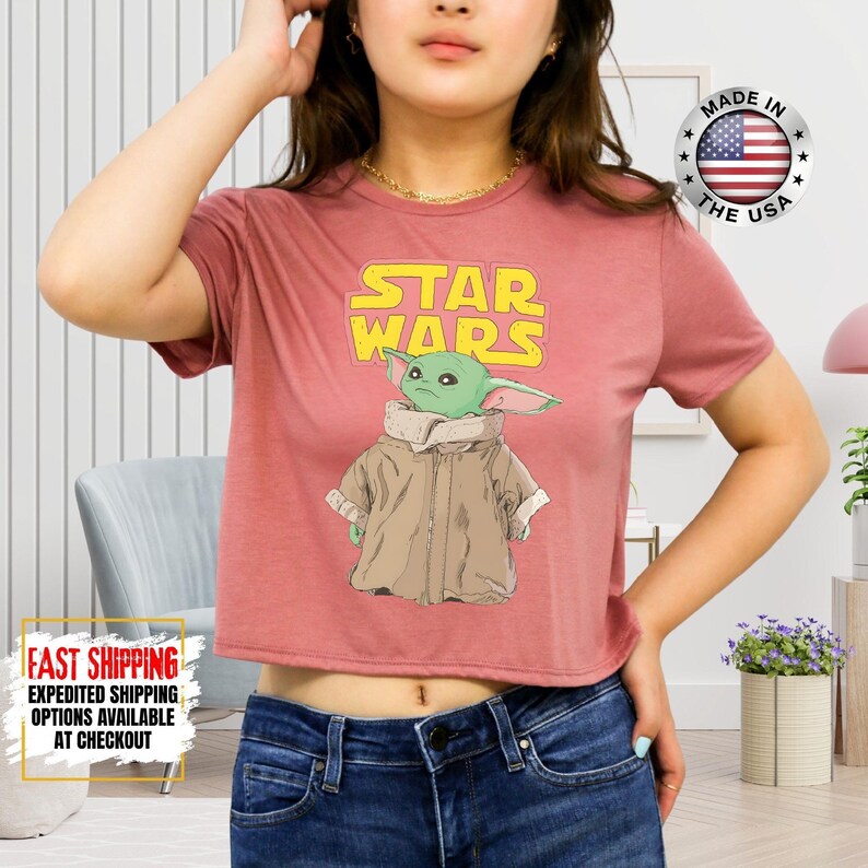 Disney Star Wars Baby Yoda Crop Top, Mandalorian Crop Tee, Galaxy's Edge Crop, Darth Vader, Chewbacca, Star Jedi, Luke Skywalker Crop Top image 14