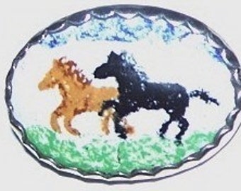 Running Horses in Silver Bezel