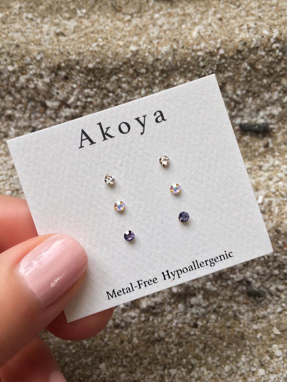 Metal-Free Amethyst Stud Earrings: Hypoallergenic Plastic Post