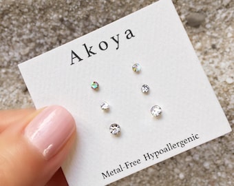 Puces d'oreilles hypoallergéniques en cristal : tige en acrylique sans métal, ensemble transparent délicat