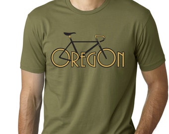Oregon Bike t-shirt, Bicycle Tee, Original Art T-shirt, Army Green, gift for him, gift for Dad