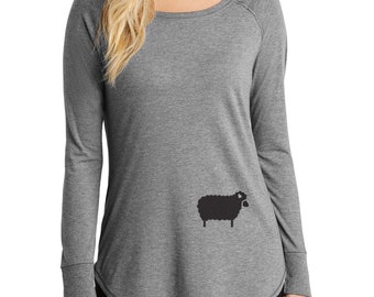 Black Sheep t-shirt, long sleeve tunic t-shirt for women, eco jersey, Unique Gift for women, Work from Home clothes, Valentines Day gift