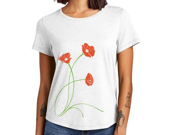 Women's Relaxed Scoop Neck Poppies shirt,  Wildflower shirt,  Poppies Sustainable Fashion tee