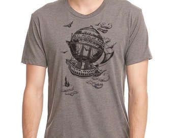 Airship t-shirt, Vintage Steampunk, Dirigible design, Unique Gift for Men, Gift for Dad