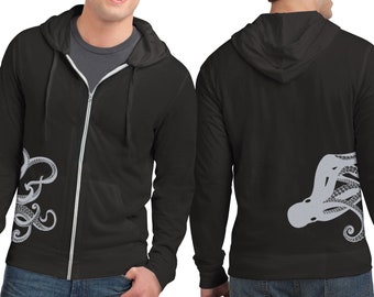 Octopus Hoodie, Kraken, Steampunk, Lightweight Zip Up Hoodie, Fall jacket